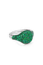 Chevron Mini Pinky Ring, 18k White Gold & Emeralds